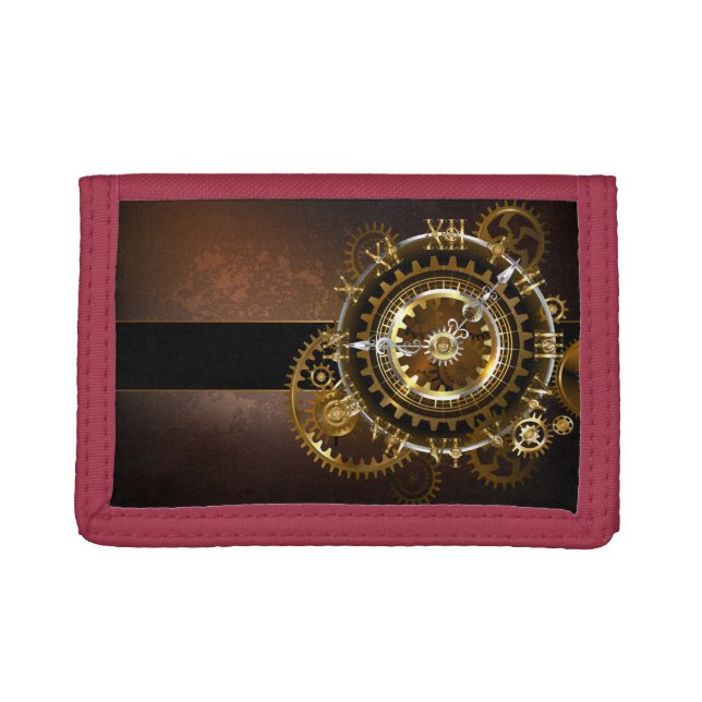 Steampunk clock with antique gears trifold wallet (Front)