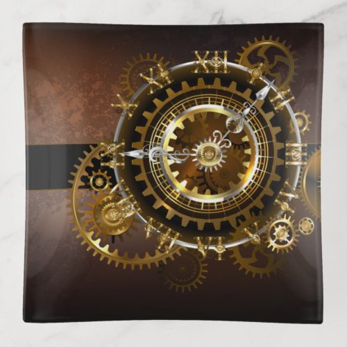 Steampunk clock with antique gears trinket tray