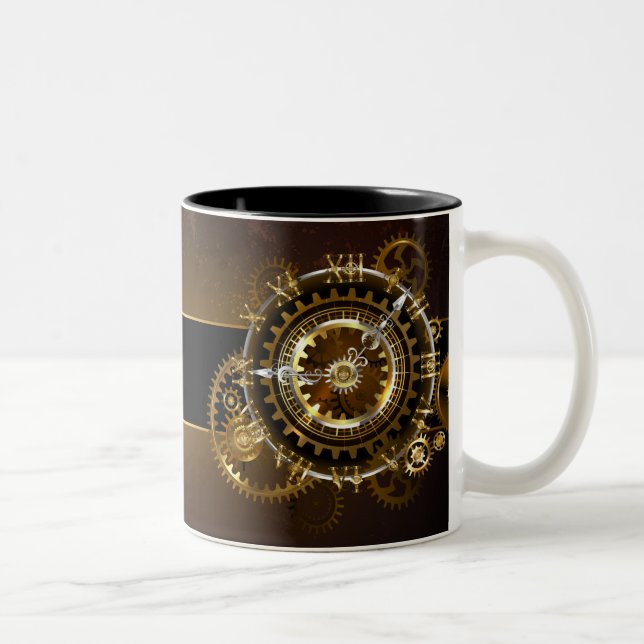 Steampunk clock with antique gears Two-Tone coffee mug (Right)