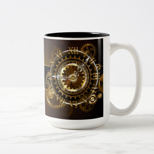 Steampunk clock with antique gears Two-Tone coffee mug (Right)