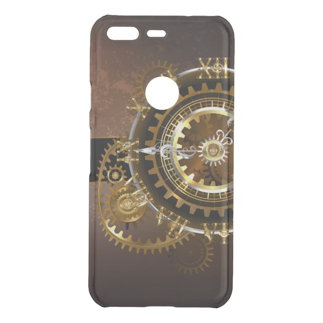 Steampunk clock with antique gears uncommon google pixel case (Back)