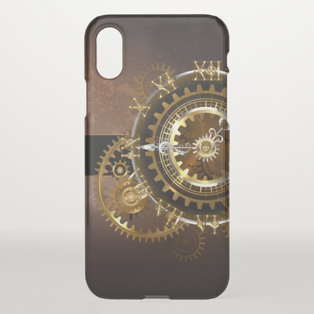 Steampunk clock with antique gears uncommon iPhone case (Back)