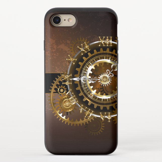 Steampunk clock with antique gears uncommon iPhone case (Back)