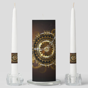 Steampunk clock with antique gears unity candle set