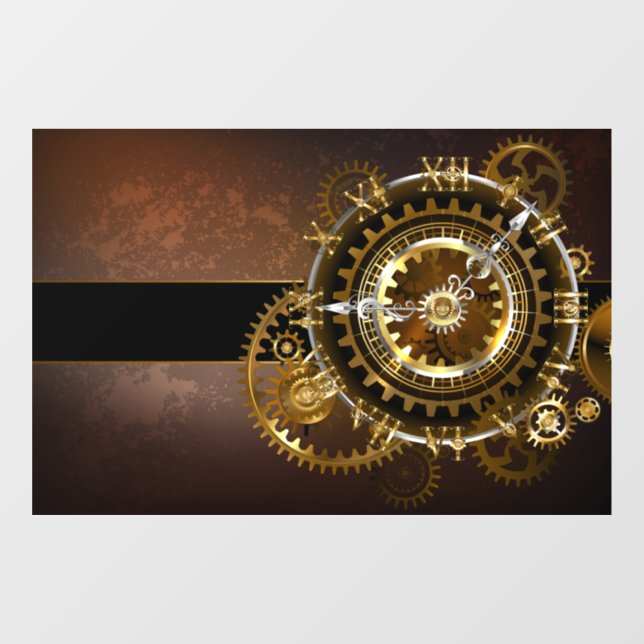 Steampunk clock with antique gears window cling (Sheet)