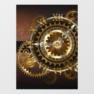 Steampunk clock with antique gears window cling