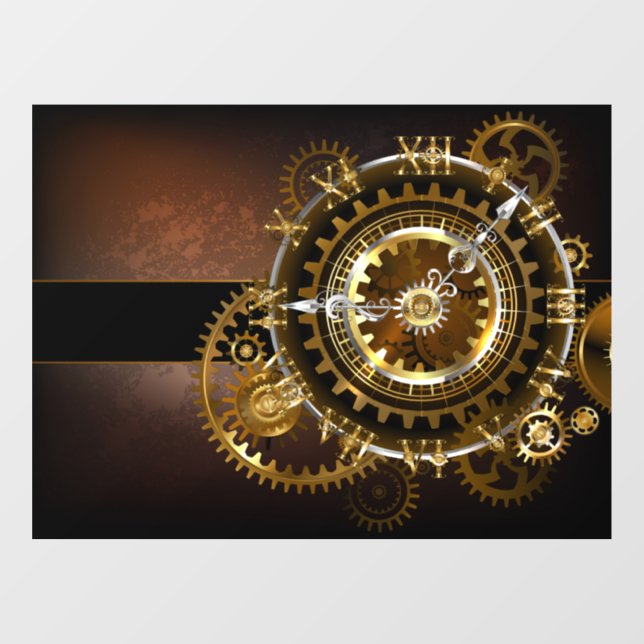 Steampunk clock with antique gears window cling (Sheet)