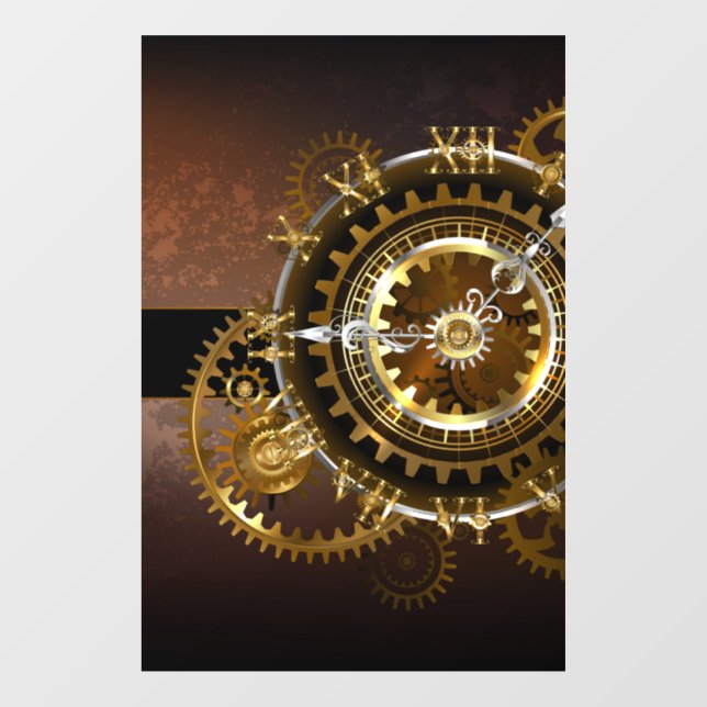 Steampunk clock with antique gears window cling (Sheet)