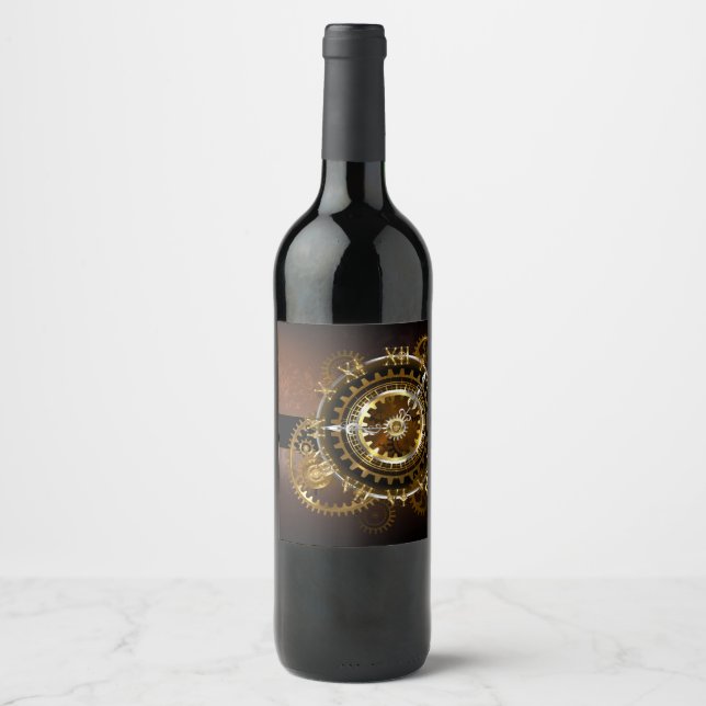Steampunk clock with antique gears wine label (Front)