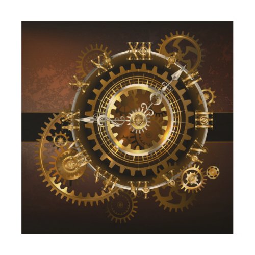 Steampunk clock with antique gears wood wall art