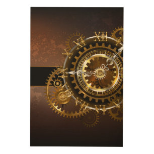 Steampunk clock with antique gears wood wall art