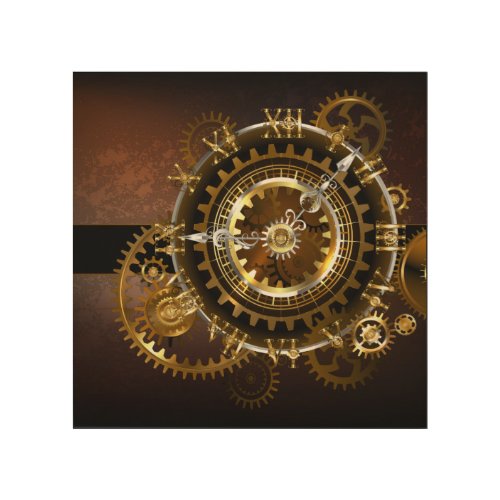 Steampunk clock with antique gears wood wall art