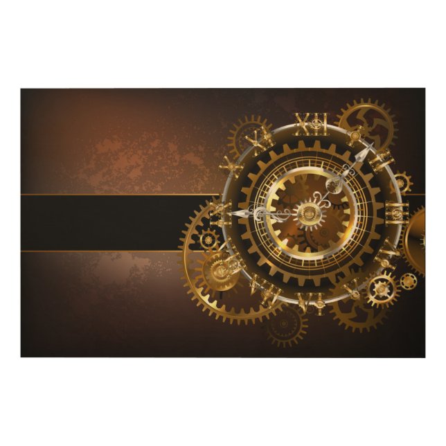 Steampunk clock with antique gears wood wall art (Front)