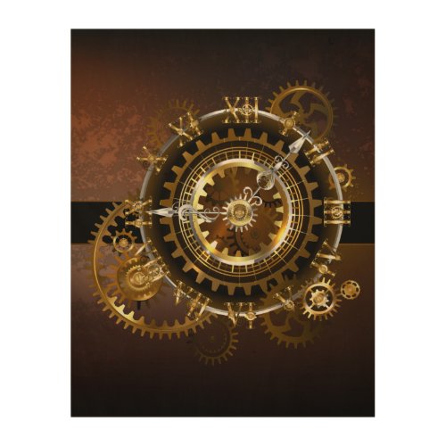 Steampunk clock with antique gears wood wall art