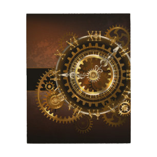 Steampunk clock with antique gears wood wall art