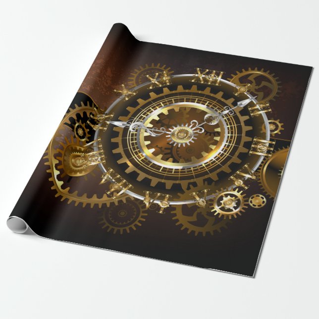 Steampunk clock with antique gears wrapping paper (Unrolled)