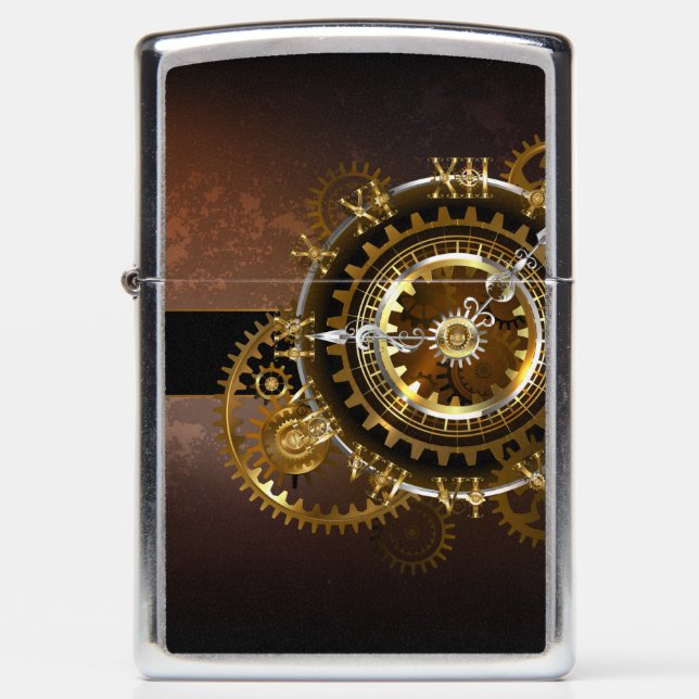 Steampunk clock with antique gears zippo lighter (Front)