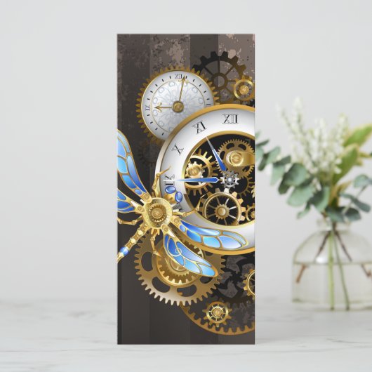 Steampunk Clock with Mechanical Dragonfly (Standing Front)