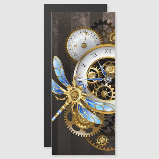 Steampunk Clock with Mechanical Dragonfly (Front/Back)