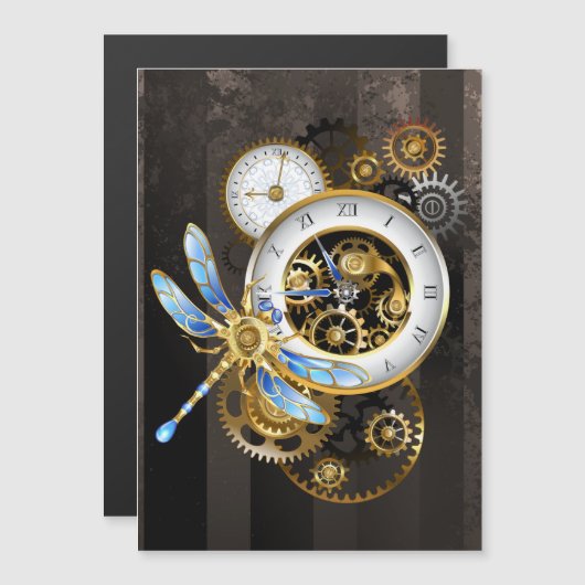 Steampunk Clock with Mechanical Dragonfly (Front/Back)