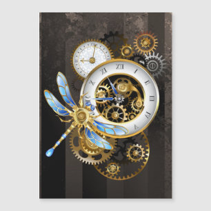 Steampunk Clock with Mechanical Dragonfly