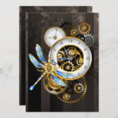 Steampunk Clock with Mechanical Dragonfly (Front/Back)
