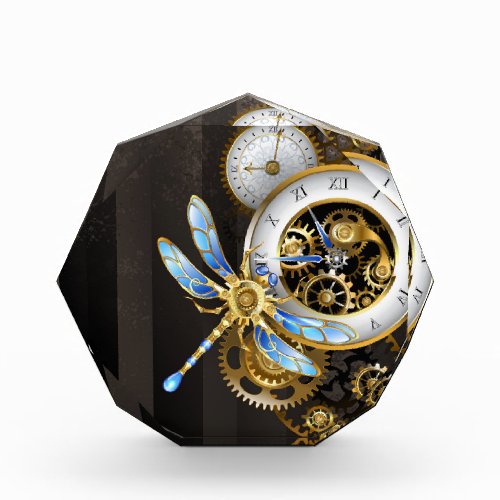 Steampunk Clock with Mechanical Dragonfly Acrylic Award