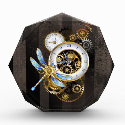 Steampunk Clock with Mechanical Dragonfly Acrylic Award