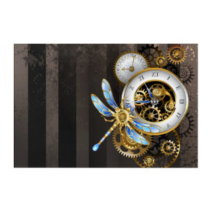 Steampunk Clock with Mechanical Dragonfly Acrylic Print