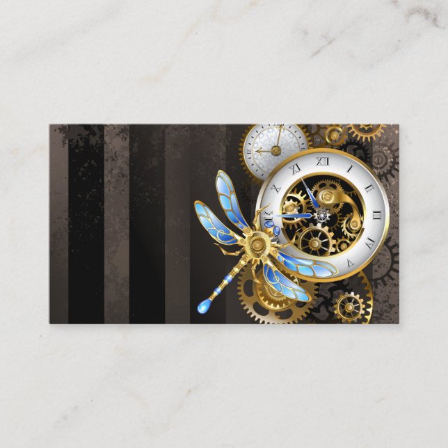 Steampunk Clock with Mechanical Dragonfly Appointment Card (Front)