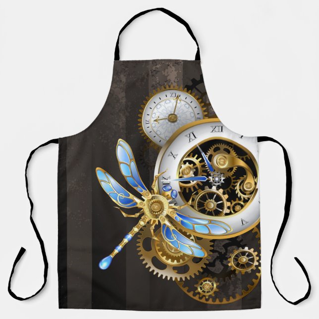 Steampunk Clock with Mechanical Dragonfly Apron (Front)