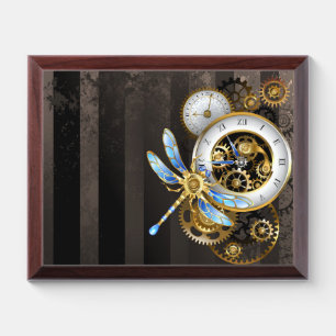 Steampunk Clock with Mechanical Dragonfly Award Plaque