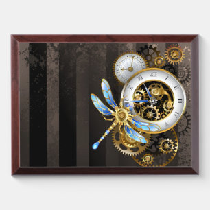 Steampunk Clock with Mechanical Dragonfly Award Plaque