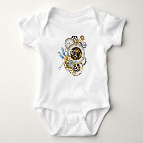 Steampunk Clock with Mechanical Dragonfly Baby Bodysuit