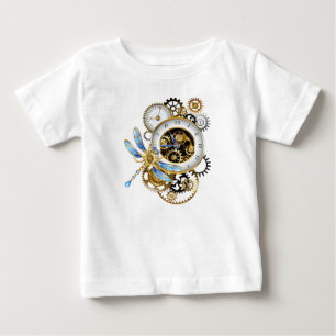 Steampunk Clock with Mechanical Dragonfly Baby T-Shirt