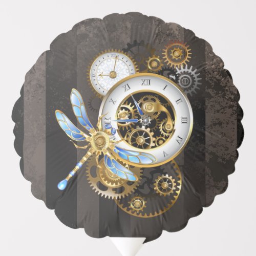 Steampunk Clock with Mechanical Dragonfly Balloon