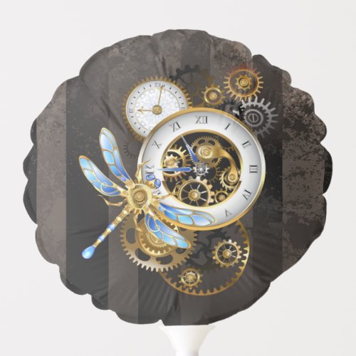 Steampunk Clock with Mechanical Dragonfly Balloon