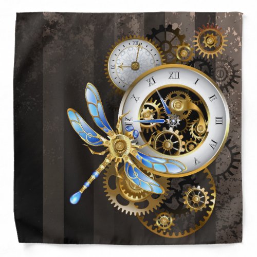 Steampunk Clock with Mechanical Dragonfly Bandana
