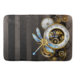 Steampunk Clock with Mechanical Dragonfly Bath Mat