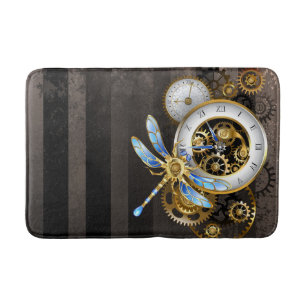 Steampunk Clock with Mechanical Dragonfly Bath Mat