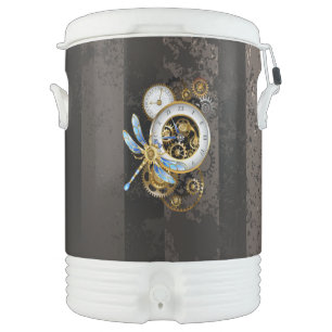 Steampunk Clock with Mechanical Dragonfly Beverage Cooler