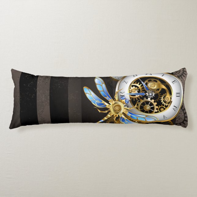 Steampunk Clock with Mechanical Dragonfly Body Pillow (Front)