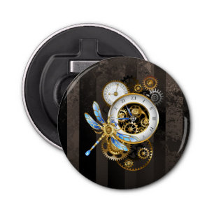 Steampunk Clock with Mechanical Dragonfly Bottle Opener