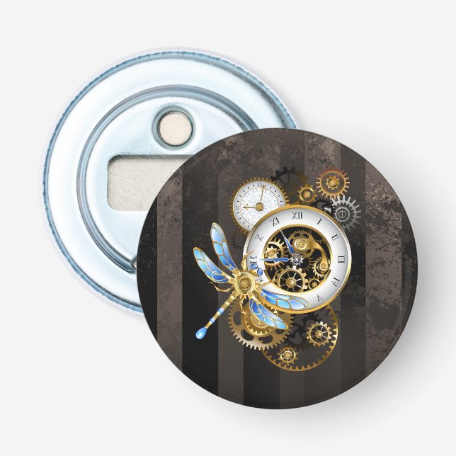 Steampunk Clock with Mechanical Dragonfly Bottle Opener (Front)