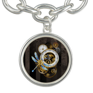 Steampunk Clock with Mechanical Dragonfly Bracelet