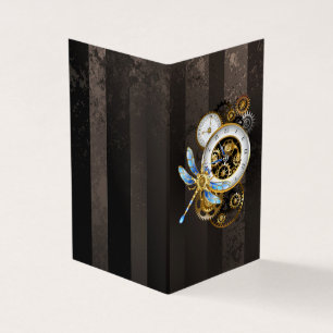 Steampunk Clock with Mechanical Dragonfly Business Card