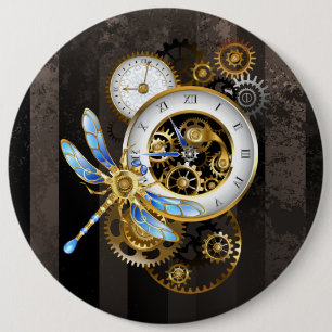 Steampunk Clock with Mechanical Dragonfly Button