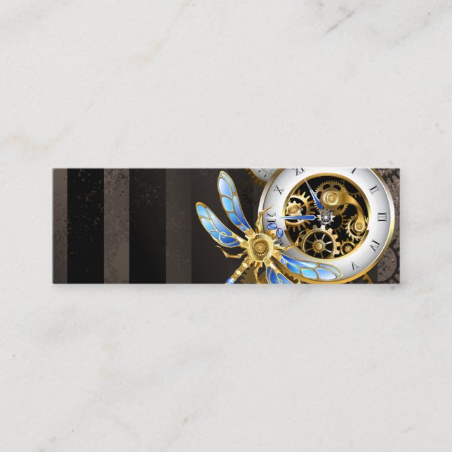 Steampunk Clock with Mechanical Dragonfly Calling Card (Front)