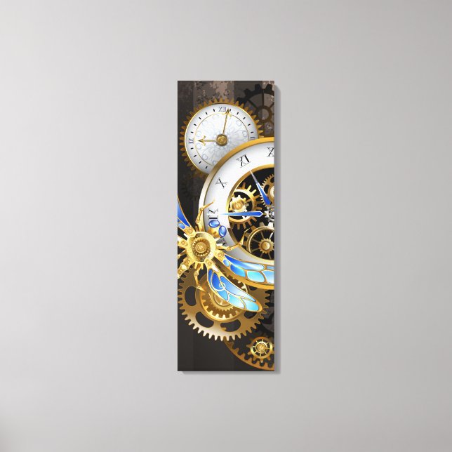 Steampunk Clock with Mechanical Dragonfly Canvas Print (Front)