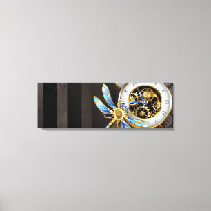 Steampunk Clock with Mechanical Dragonfly Canvas Print